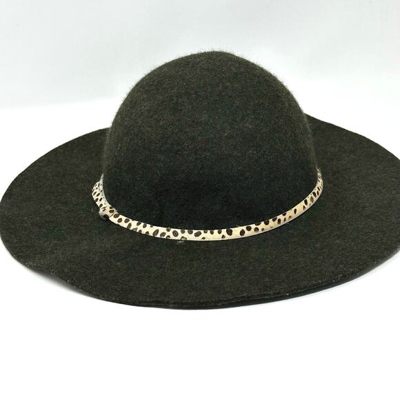 Anthropologie Hat Attack Forest Green Wool Felt Hat Leopard Detail main image 5
